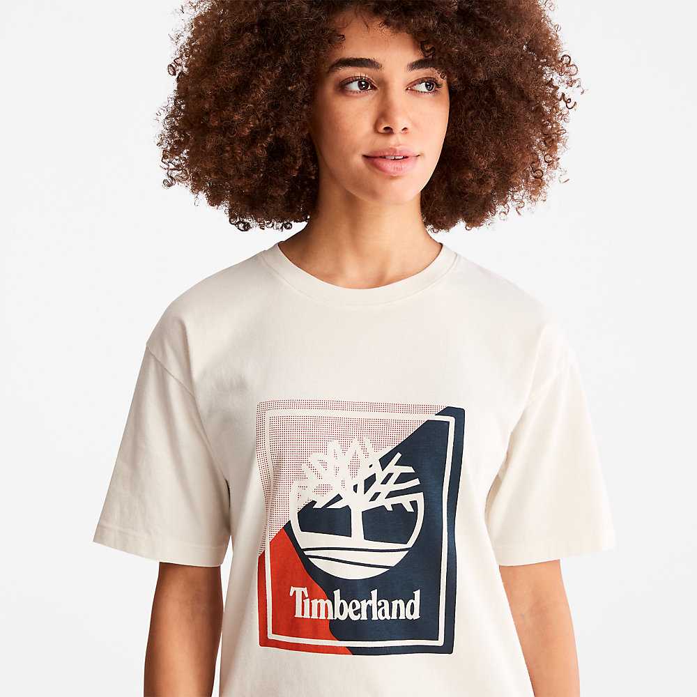 White Women's Timberland Logo T Shirts | Israel-3295760