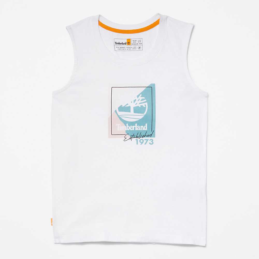 White Women's Timberland Logo Tank Tops | Israel-2356740