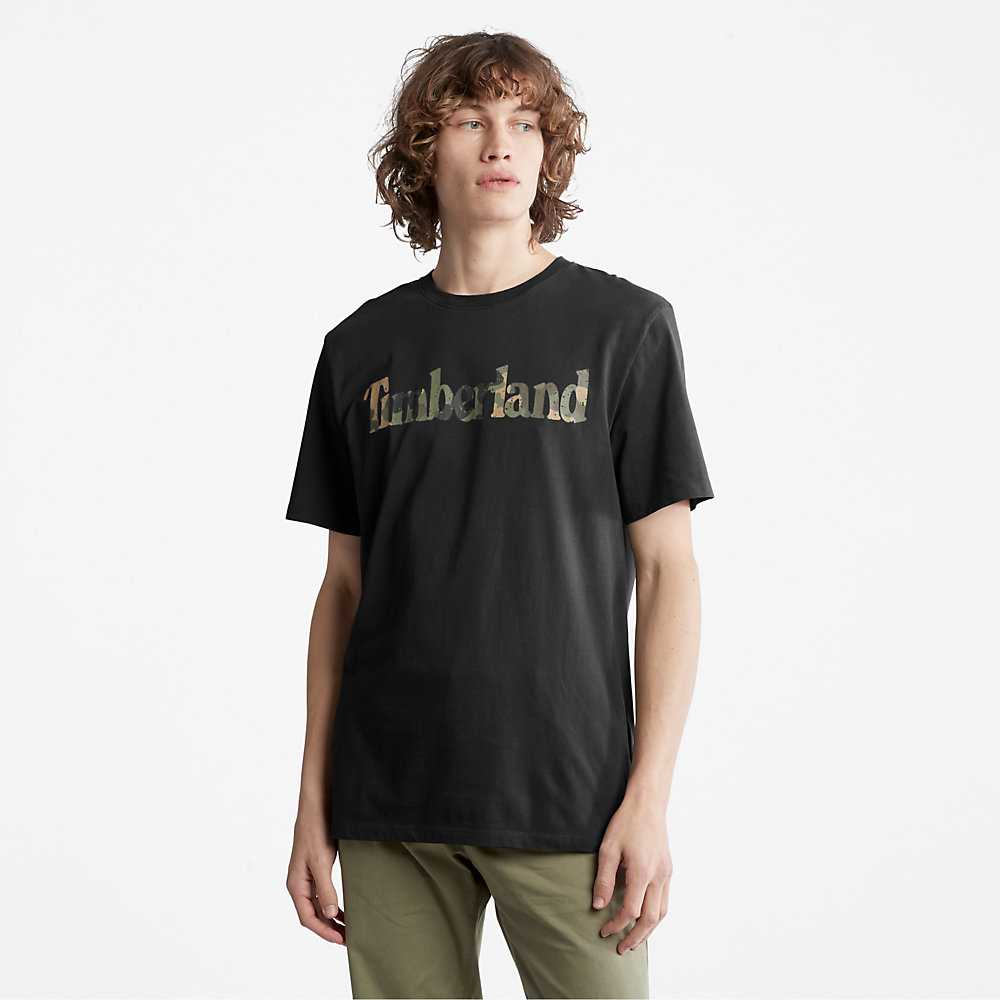 Black Men's Timberland Camo-Logo T Shirts | Israel-1594702