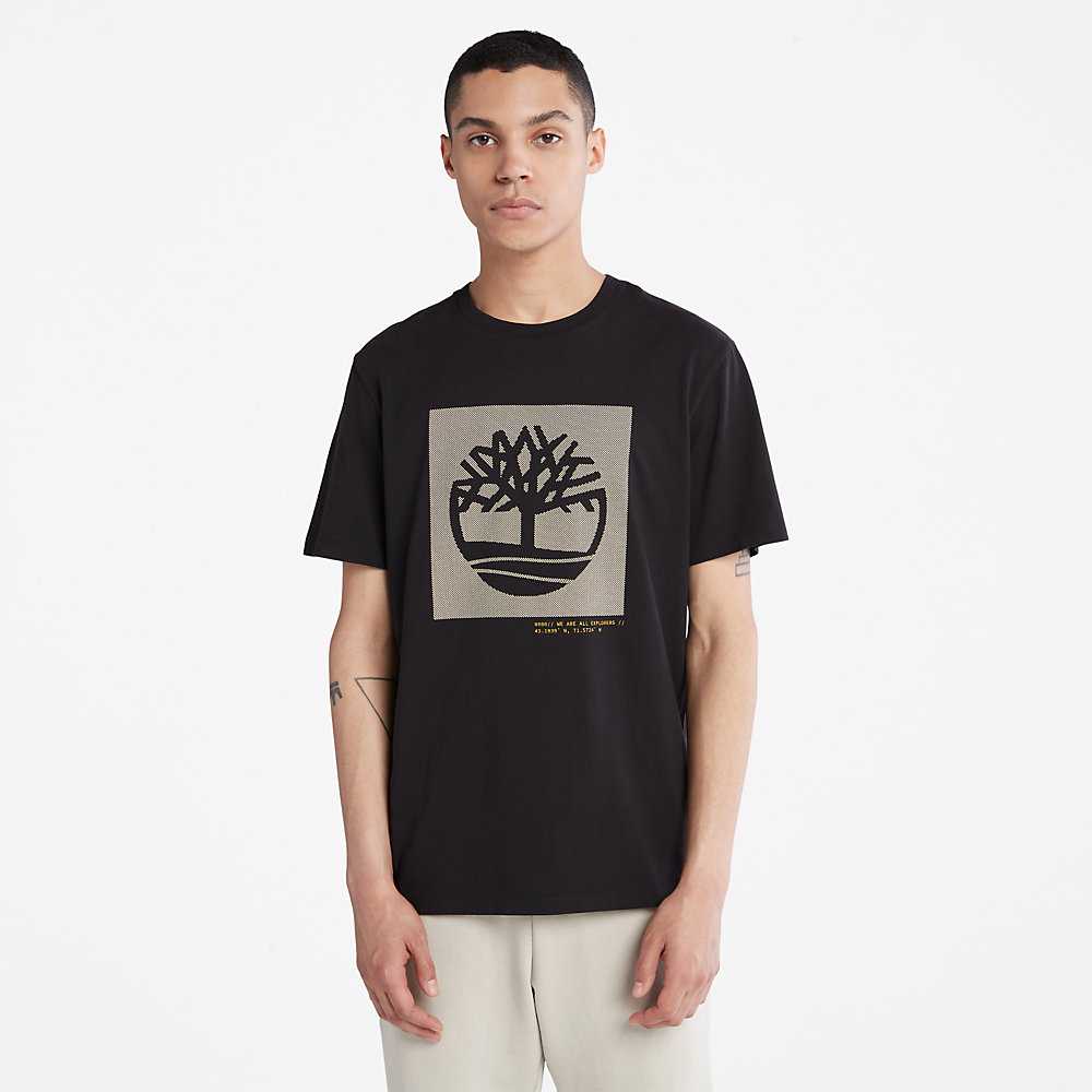 Black Men's Timberland Dotted Tree-logo T Shirts | Israel-1034297