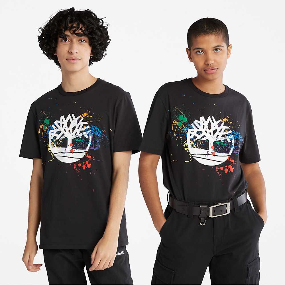 Black Men's Timberland Paint Pride T Shirts | Israel-0548273