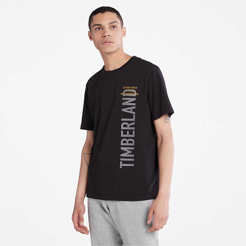 Black Men's Timberland Side-logo T Shirts | Israel-4279603