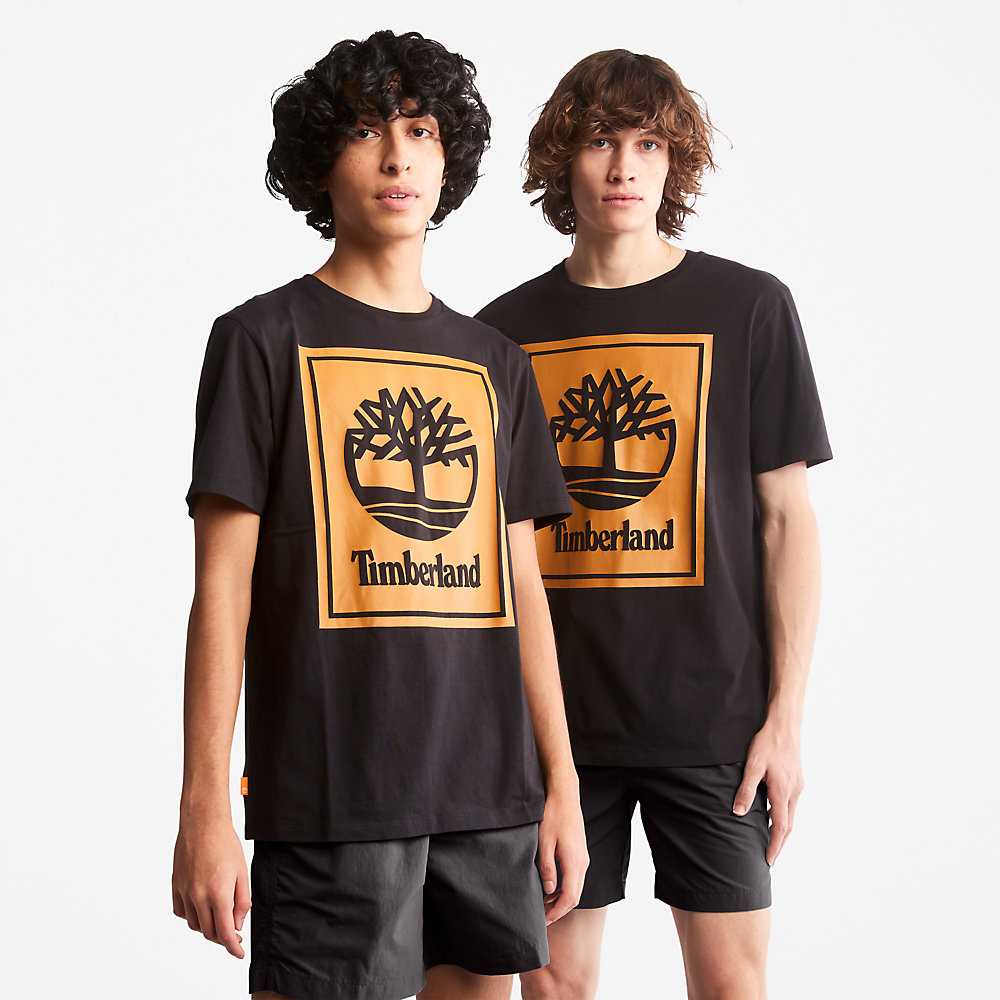 Black Men's Timberland Tree Logo T Shirts | Israel-4387269