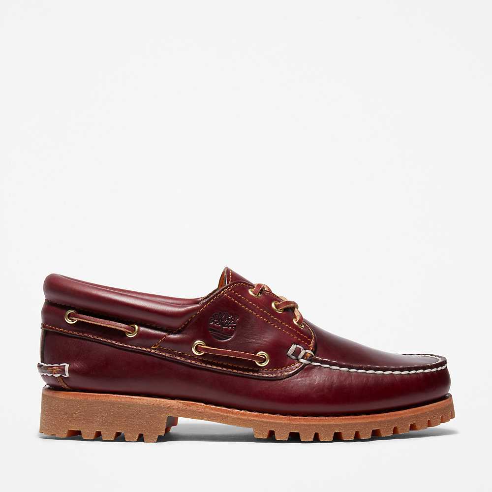 Burgundy Men's Timberland Authentic 3-Eye Boat Shoes | Israel-8204169