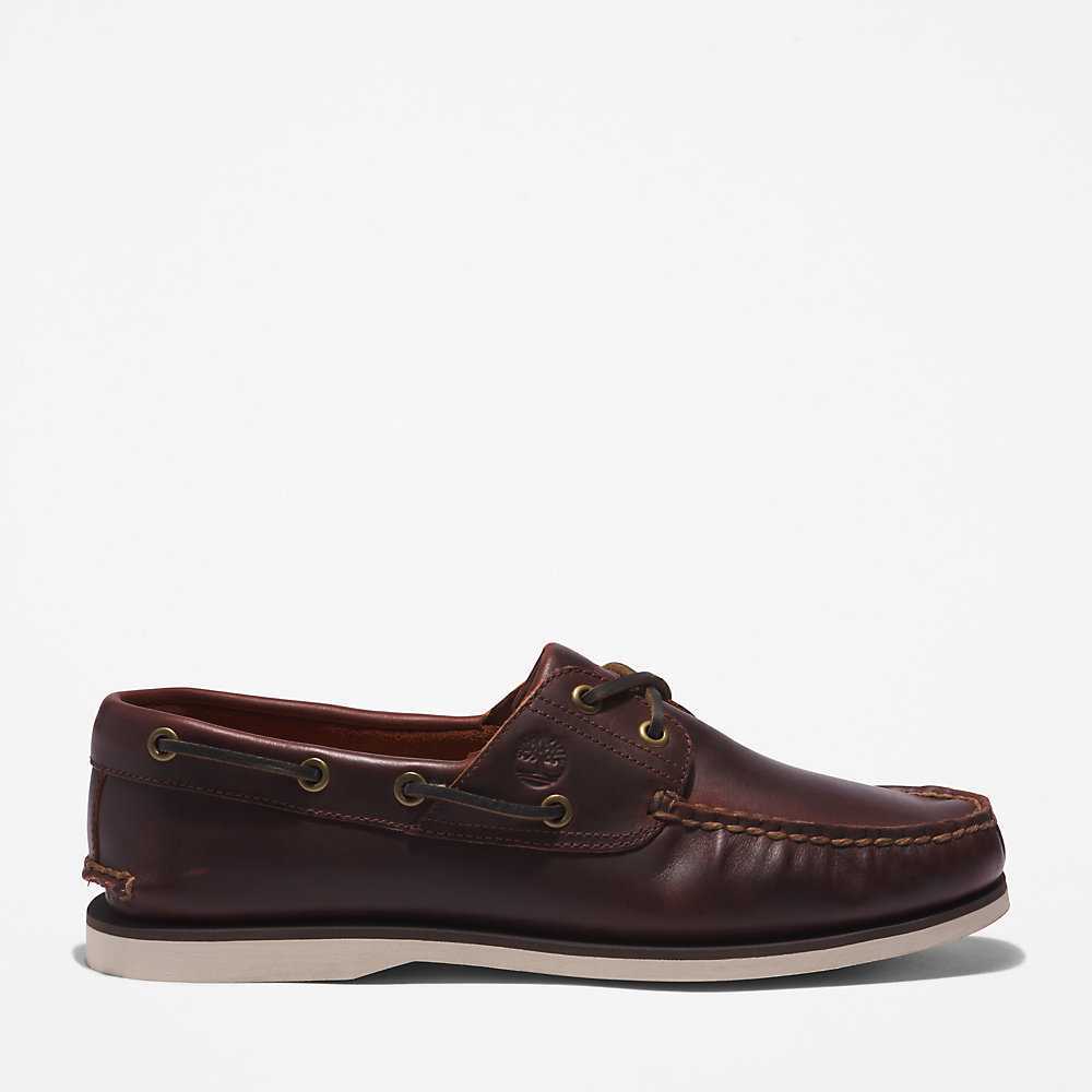 Burgundy Men's Timberland Classic Boat Shoes | Israel-0739561