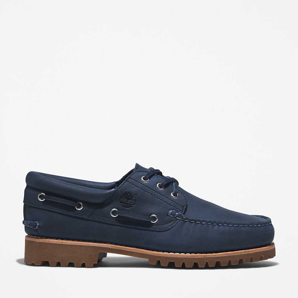 Dark Blue Men's Timberland 3-Eye Lug Boat Shoes | Israel-2187365