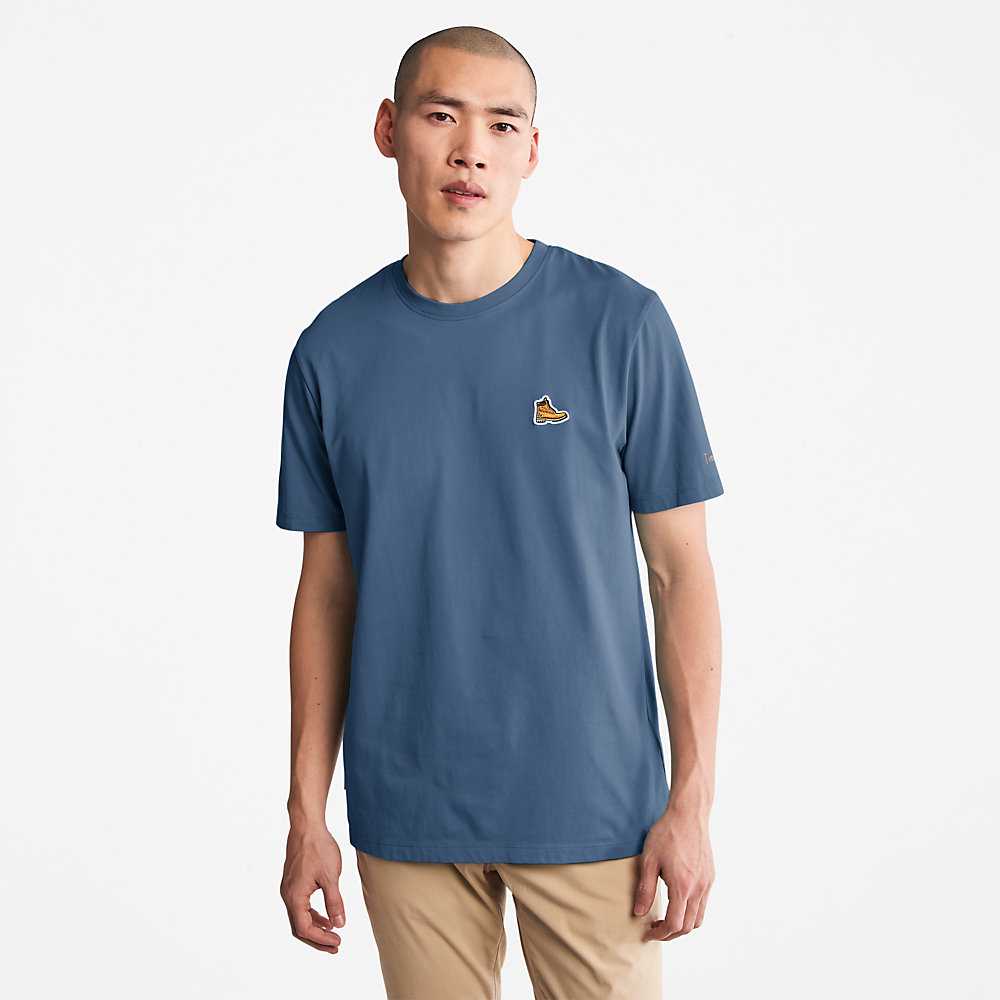 Dark Blue Men's Timberland Boot-Logo T Shirts | Israel-0481237