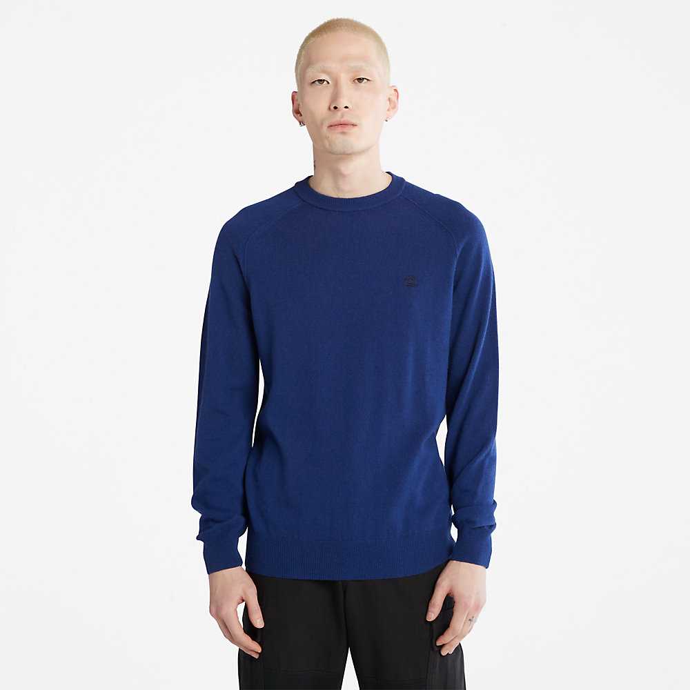 Dark Blue Men's Timberland Crewneck Sweatshirt | Israel-5437098