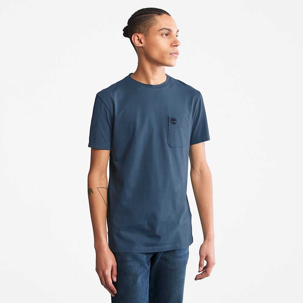 Dark Blue Men's Timberland Dunstan River T Shirts | Israel-0912635