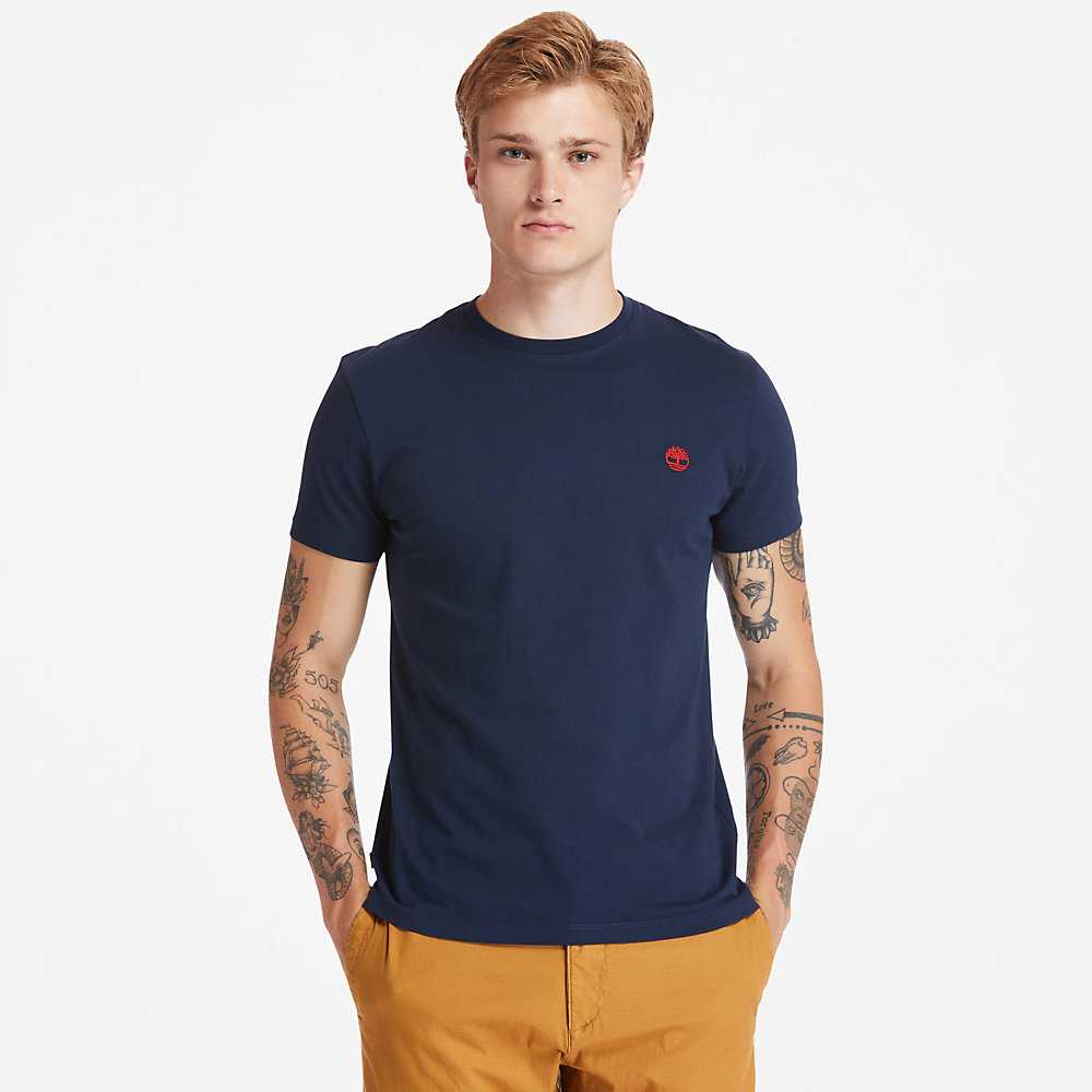 Dark Blue Men's Timberland Dunstan River T Shirts | Israel-5146739