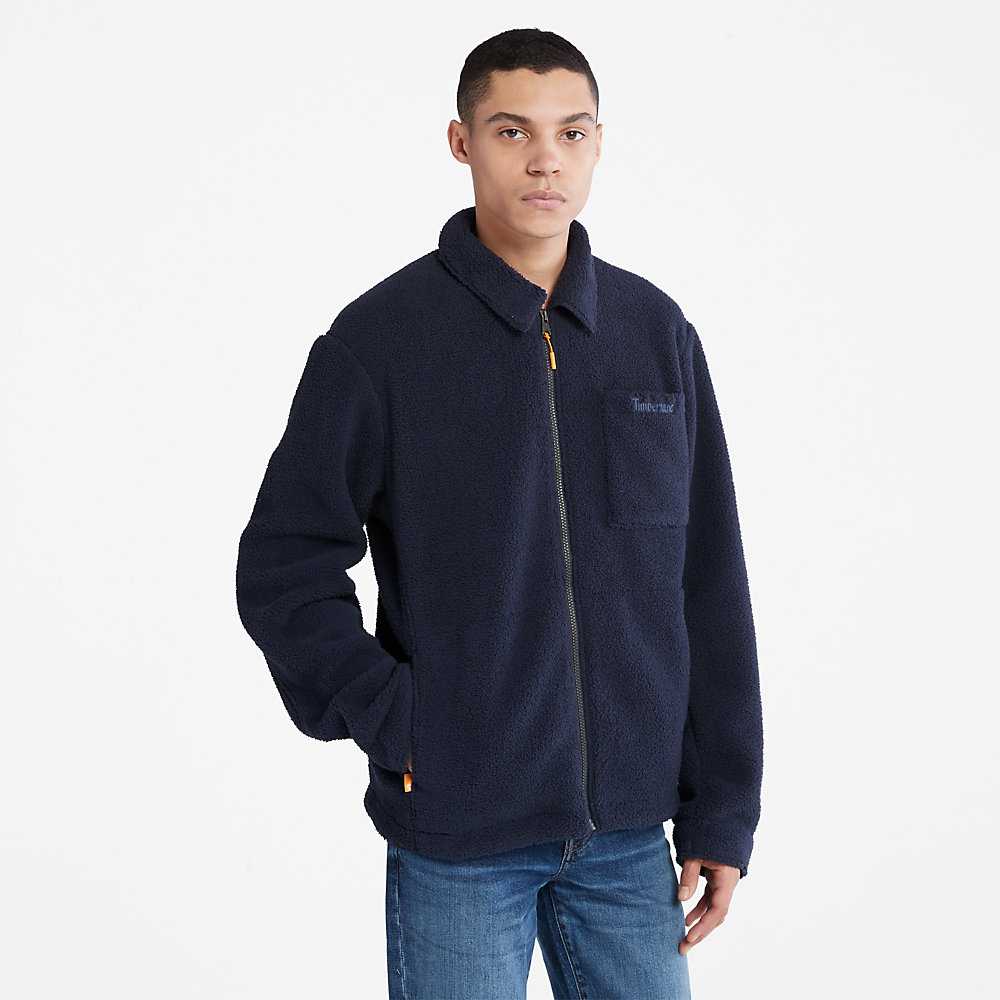 Dark Blue Men's Timberland Fleece Shirts | Israel-1806279