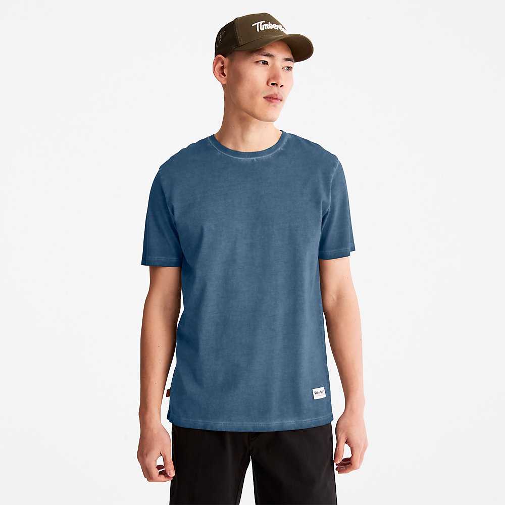 Dark Blue Men's Timberland Lamprey River T Shirts | Israel-1203985