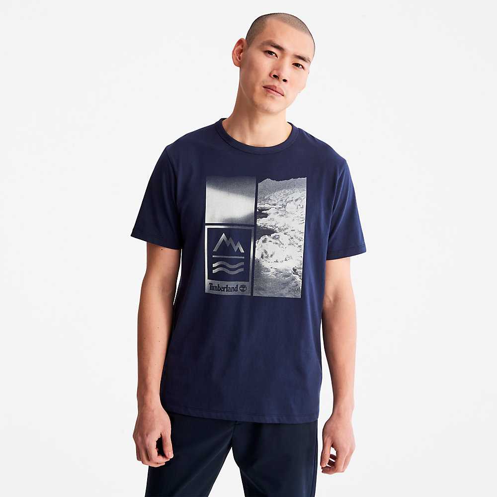 Dark Blue Men's Timberland Mountains-to-Rivers T Shirts | Israel-7692413