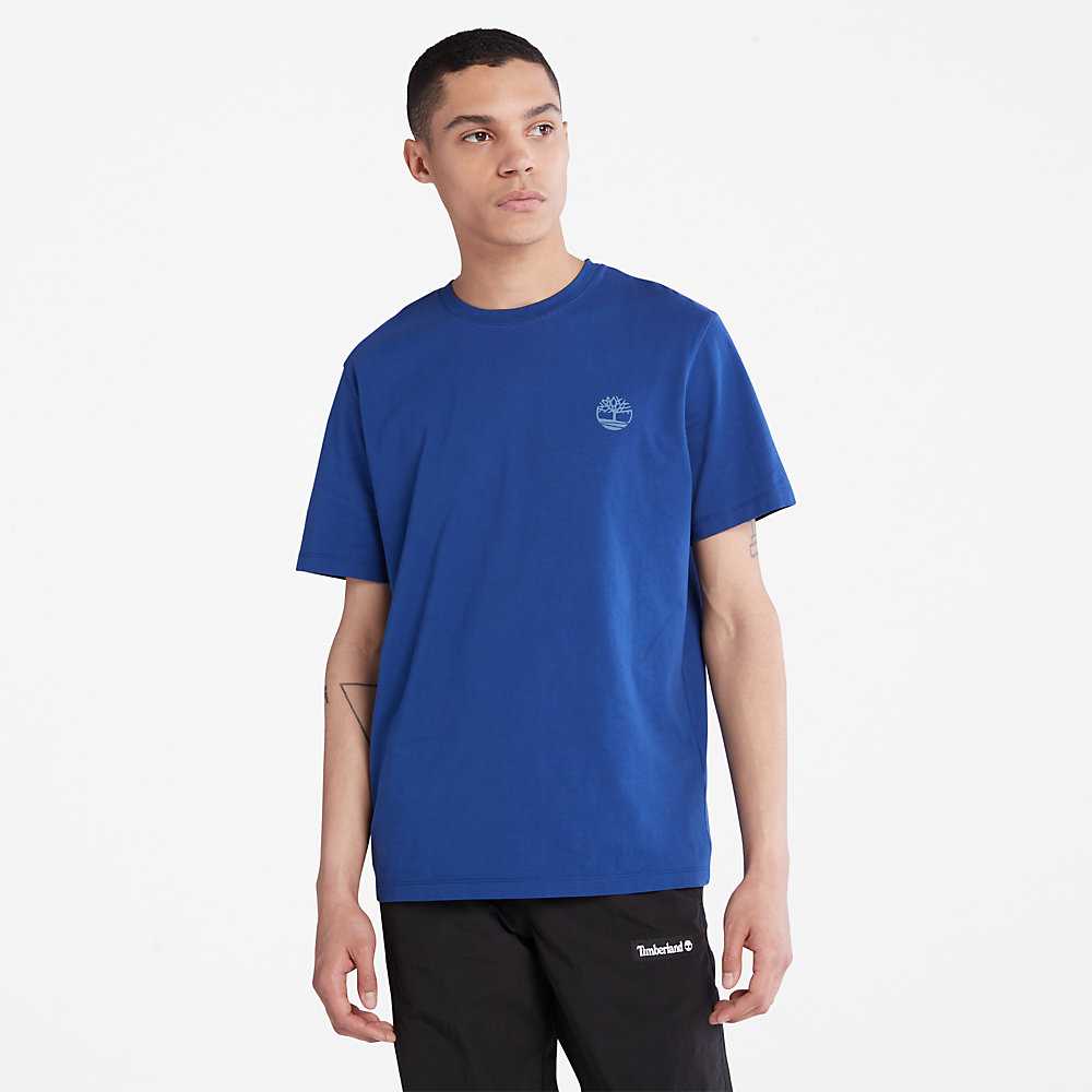 Dark Blue Men's Timberland Multi-logo T Shirts | Israel-4209615