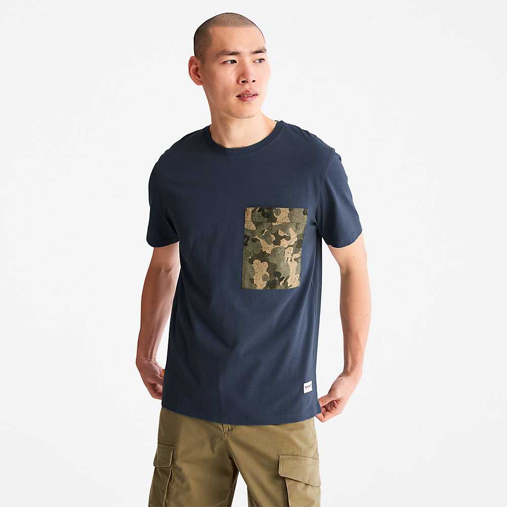 Dark Blue Men's Timberland Outdoor Heritage T Shirts | Israel-0952637