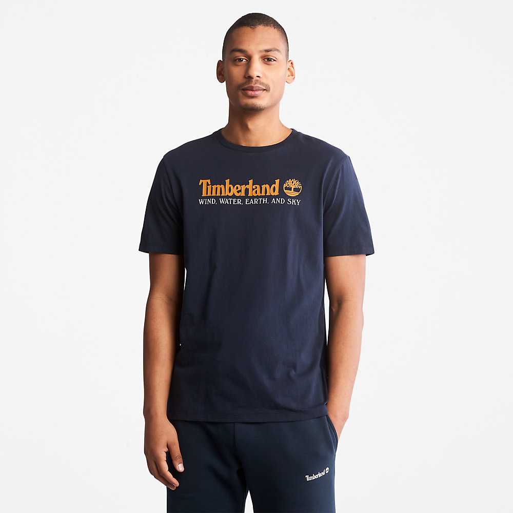 Dark Blue Men's Timberland Wind Water Earth And Sky T Shirts | Israel-4817925