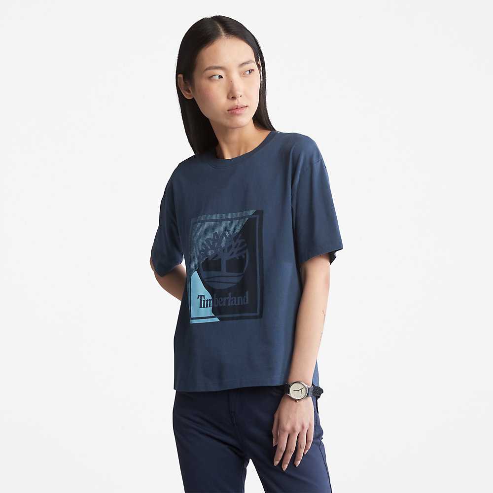 Dark Blue Women's Timberland Logo T Shirts | Israel-5902731