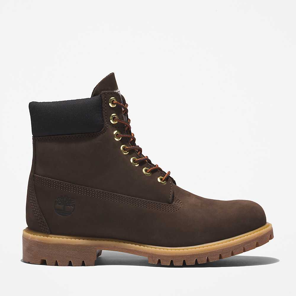 Dark Brown Men's Timberland Premium® 6 Inch Waterproof Boots | Israel-9083576