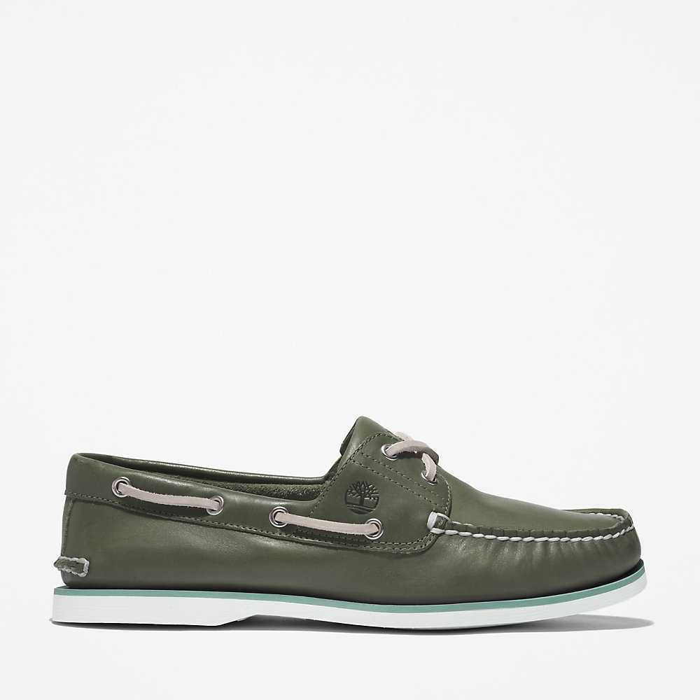 Dark Green Men's Timberland 2-Eye Classic Boat Shoes | Israel-2130486