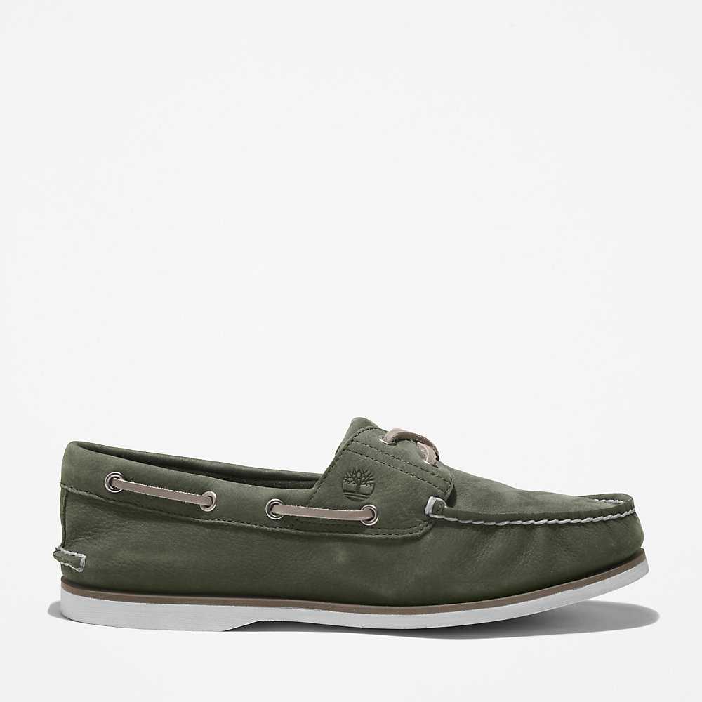 Dark Green Men's Timberland 2-Eye Classic Boat Shoes | Israel-5146287