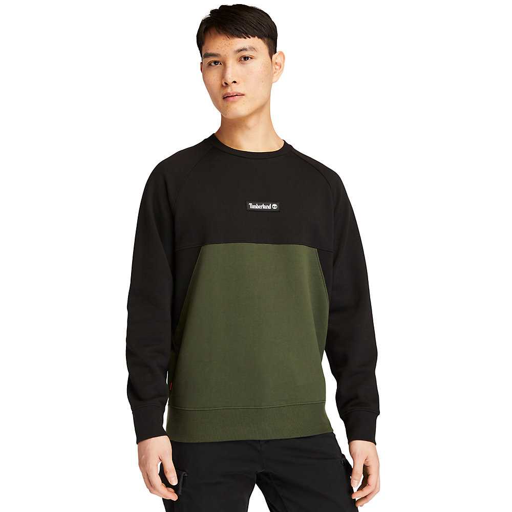 Dark Green Men's Timberland Cut-and-Sew Sweatshirt | Israel-9234586