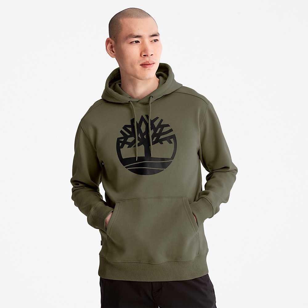 Dark Green Men's Timberland ree-Logo Hoodie | Israel-6874315