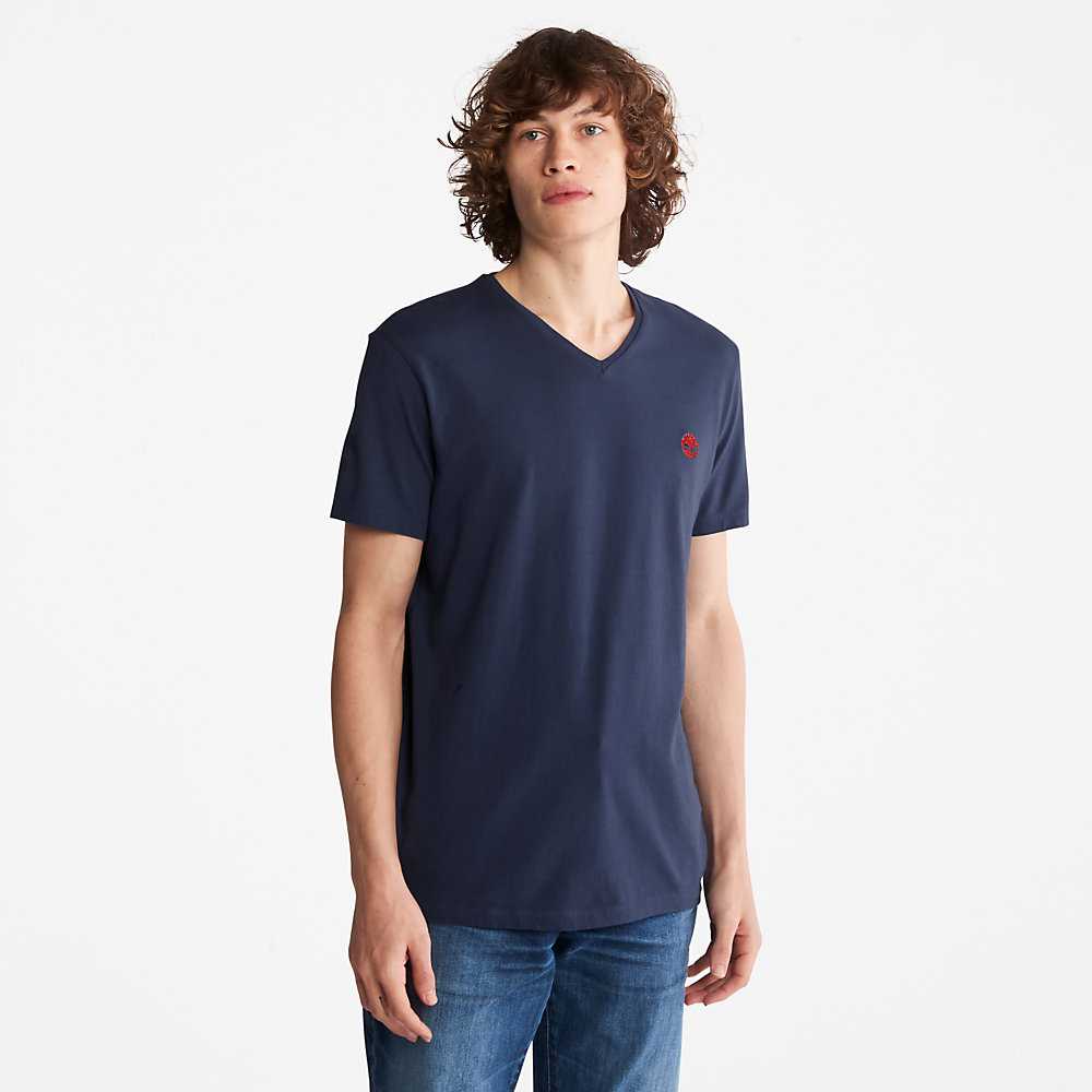 Navy Men's Timberland Dunstan River T Shirts | Israel-2895307