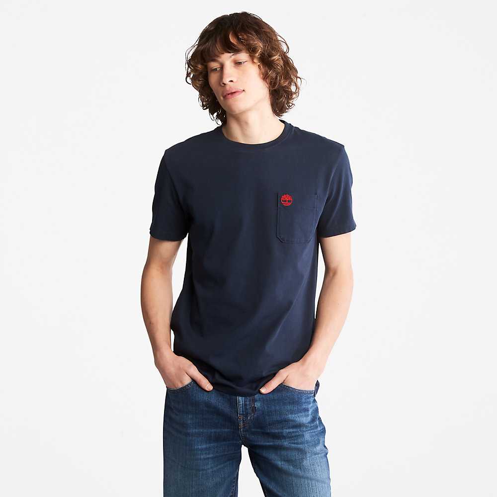 Navy Men's Timberland Dunstan River T Shirts | Israel-4879312