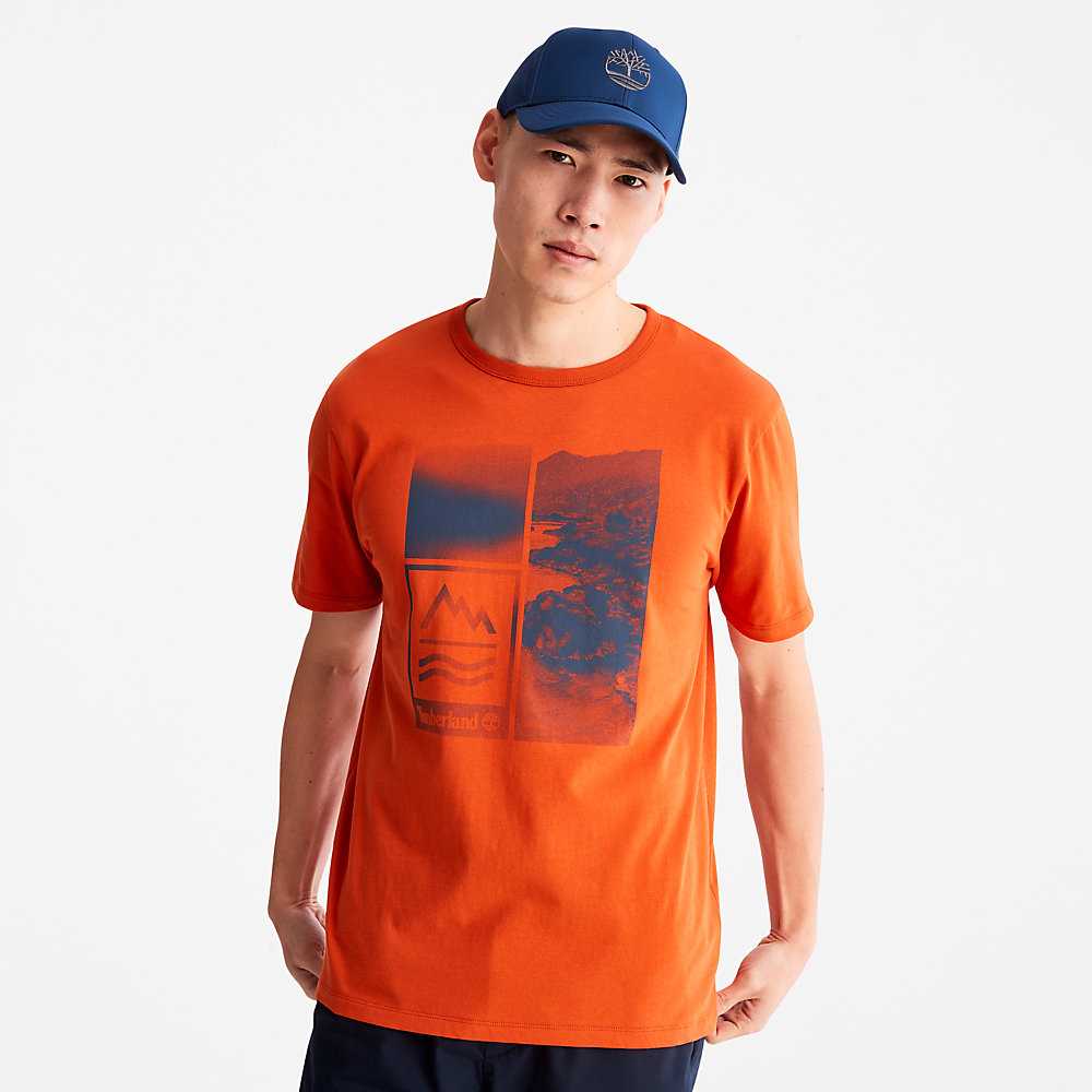 Orange Men's Timberland Mountains-to-Rivers T Shirts | Israel-8675392