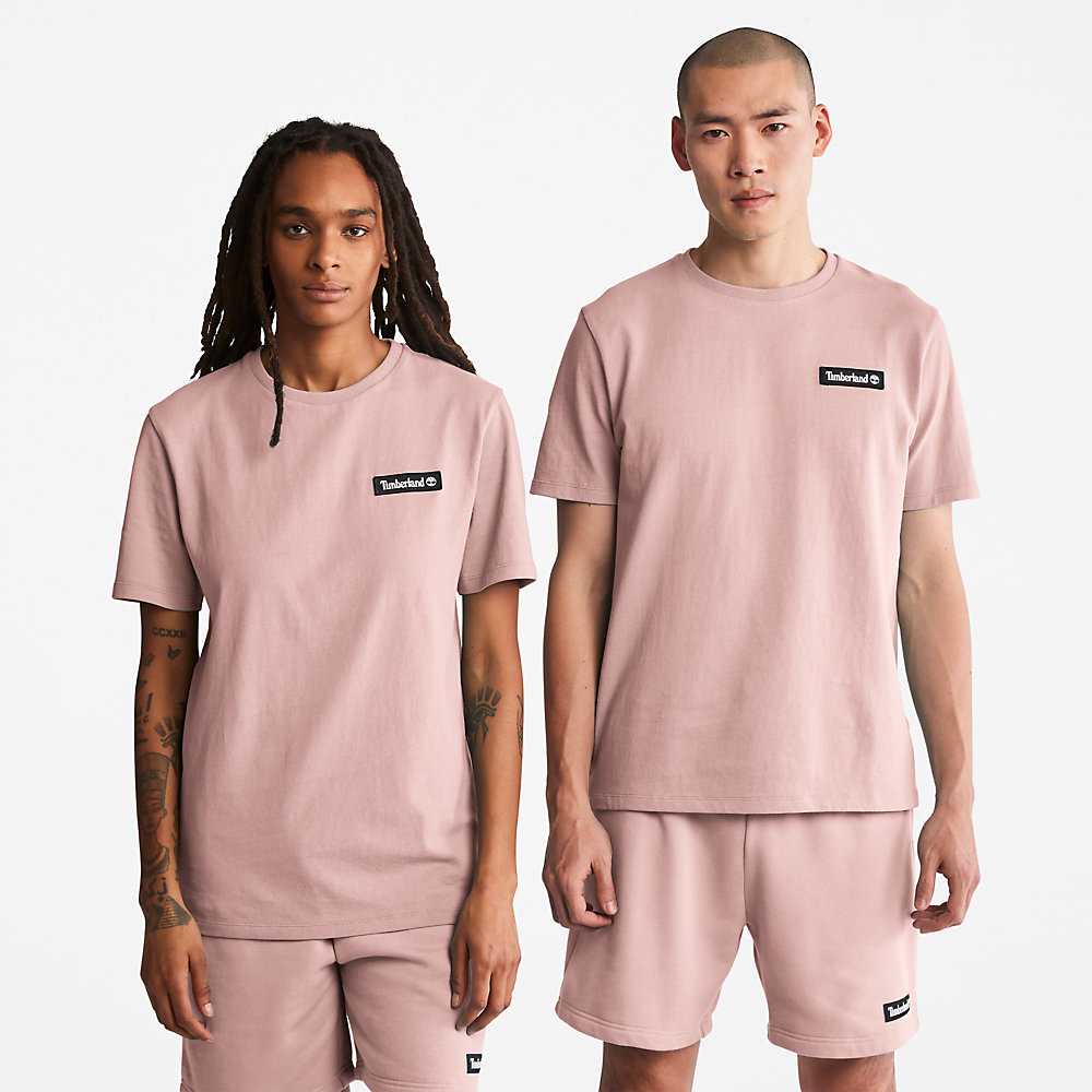 Pink Men's Timberland All Gender Heavyweight Badge T Shirts | Israel-7295631