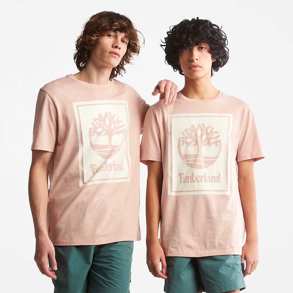 Pink Men's Timberland Tree Logo T Shirts | Israel-1730564