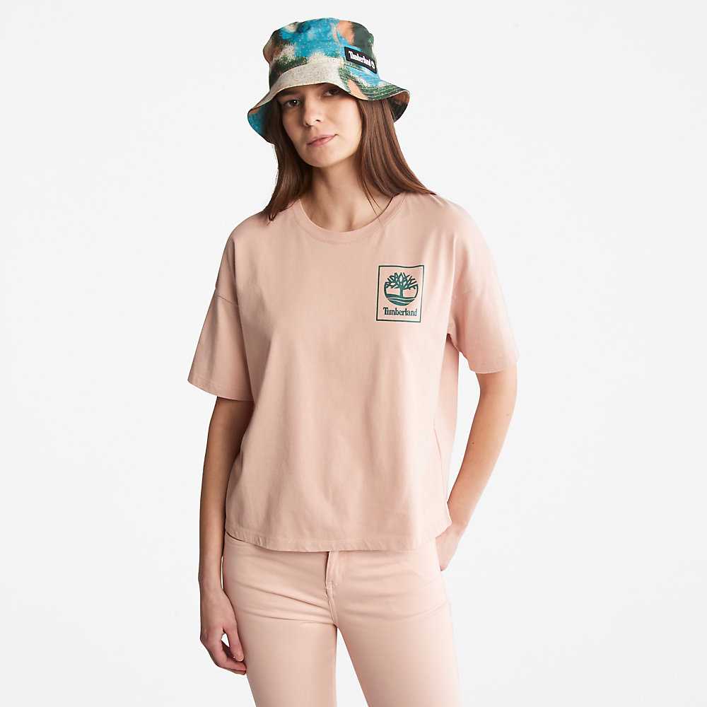 Pink Women's Timberland Back Graphic Logo T Shirts | Israel-0182467