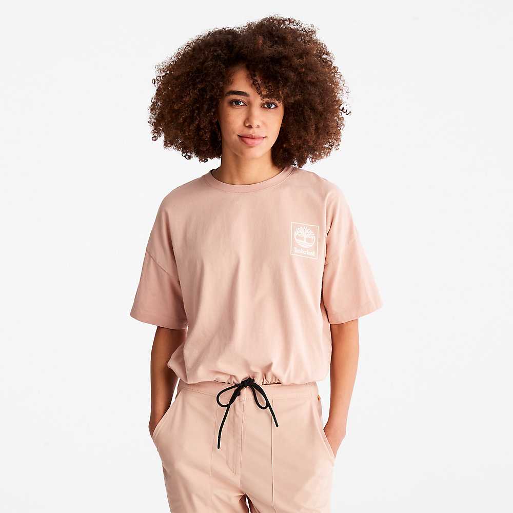 Pink Women's Timberland Cropped T Shirts | Israel-6374108