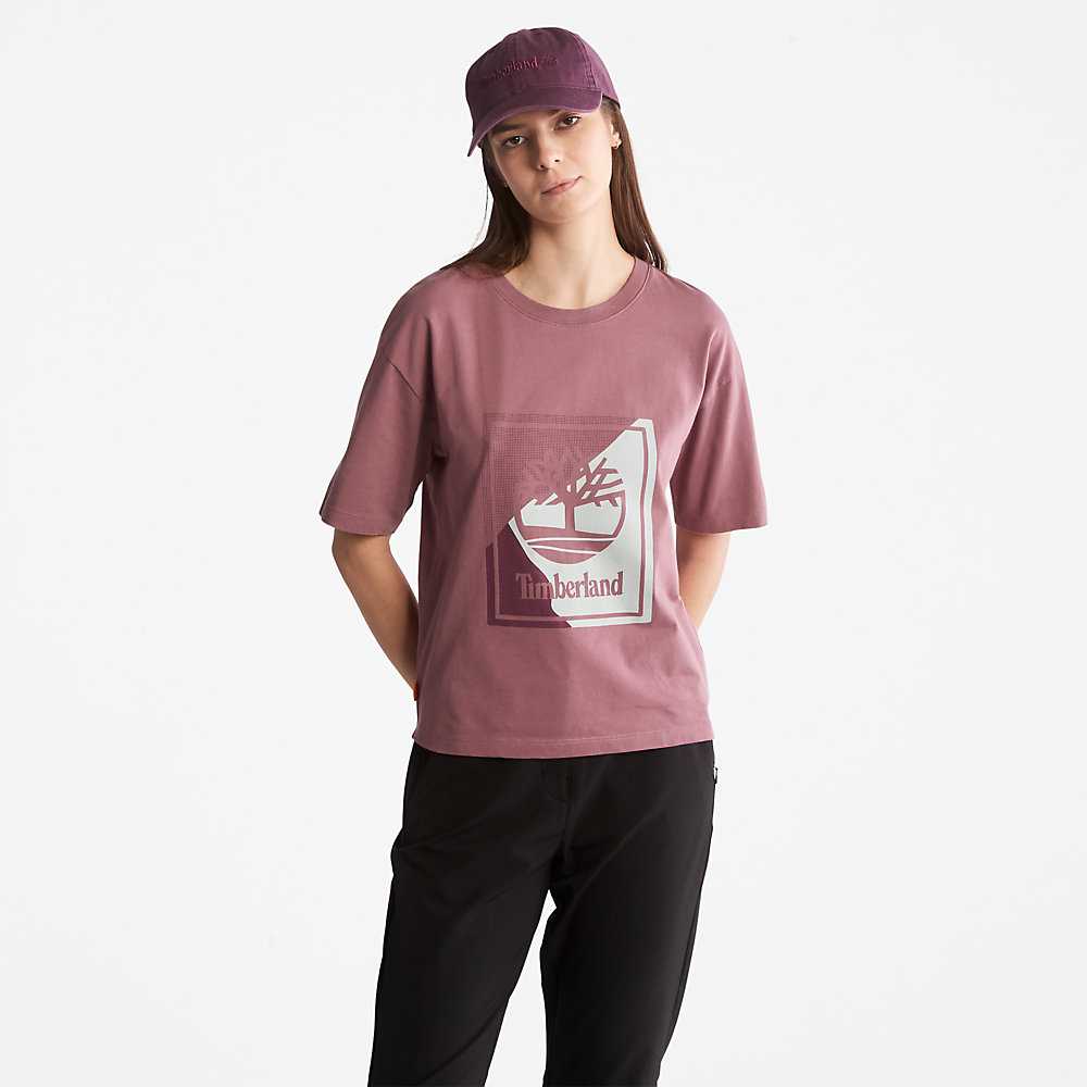 Pink Women's Timberland Logo T Shirts | Israel-6432975