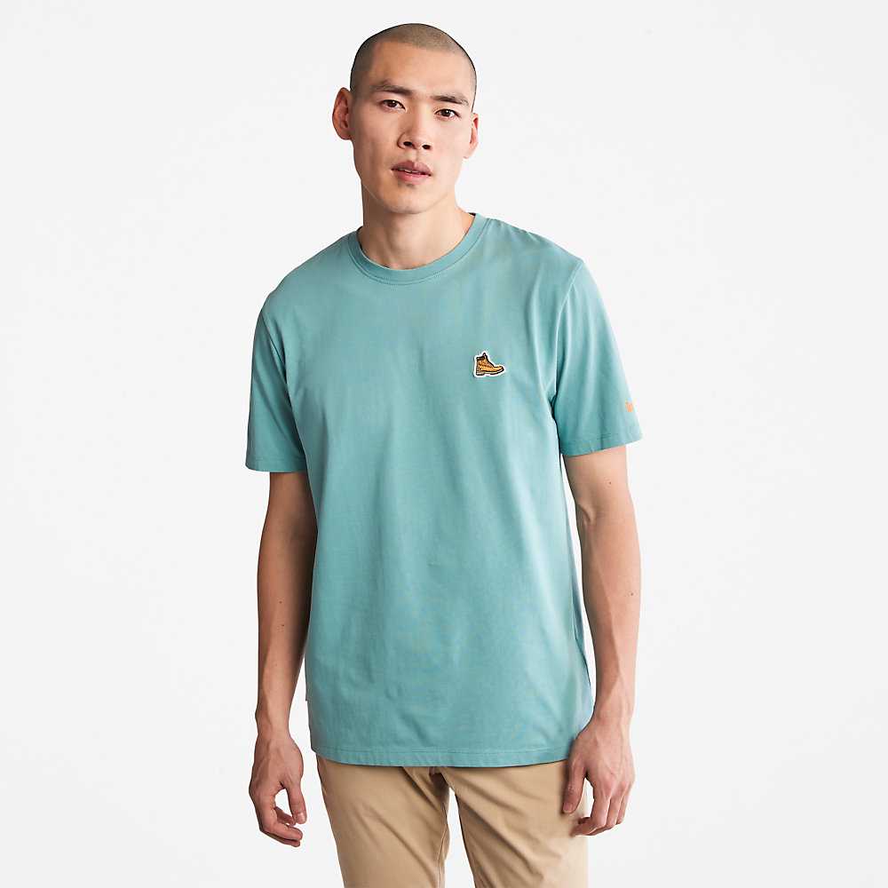 Turquoise Men's Timberland Boot-Logo T Shirts | Israel-5427391