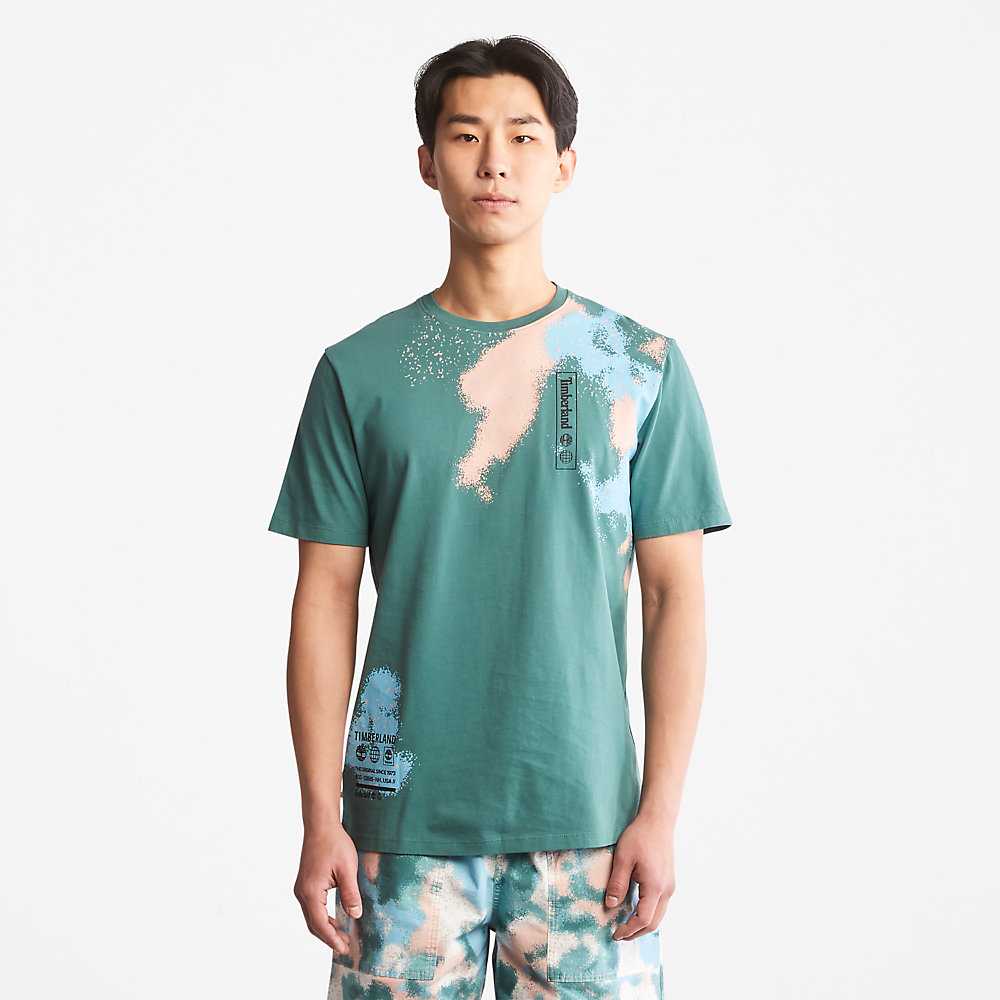 Turquoise Men's Timberland Paint Graphic T Shirts | Israel-0325194