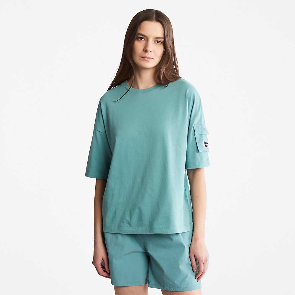 Turquoise Women's Timberland Progressive Utility T Shirts | Israel-5968370