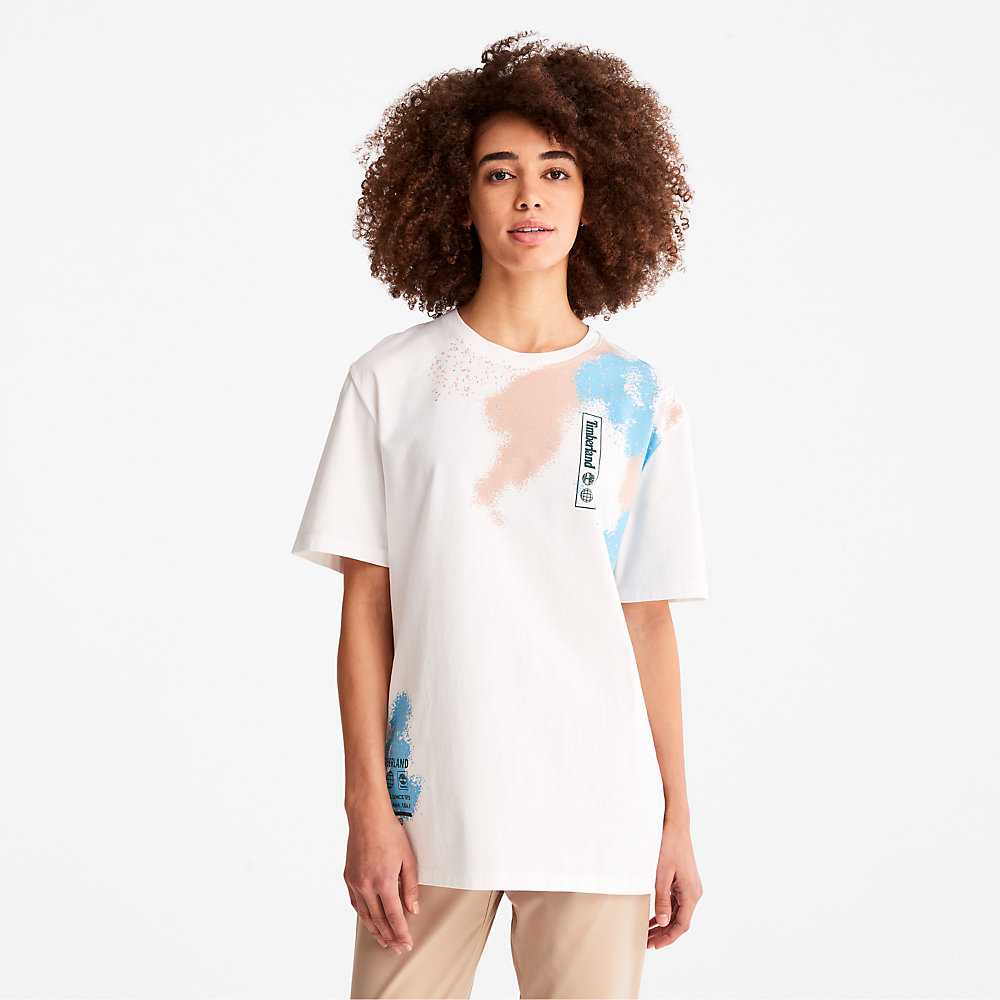 White Men's Timberland Paint Graphic T Shirts | Israel-1854697