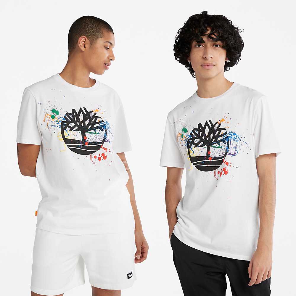 White Men's Timberland Paint Pride T Shirts | Israel-2658973