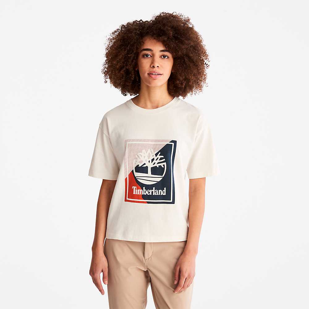 White Women's Timberland Logo T Shirts | Israel-3295760