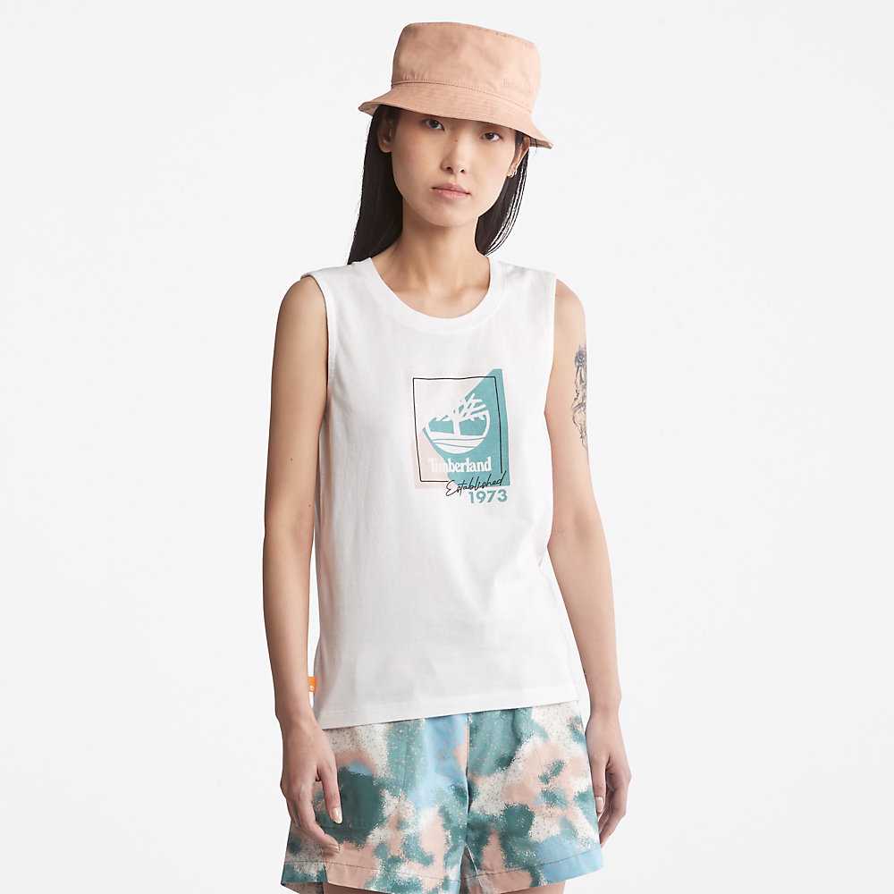 White Women's Timberland Logo Tank Tops | Israel-2356740